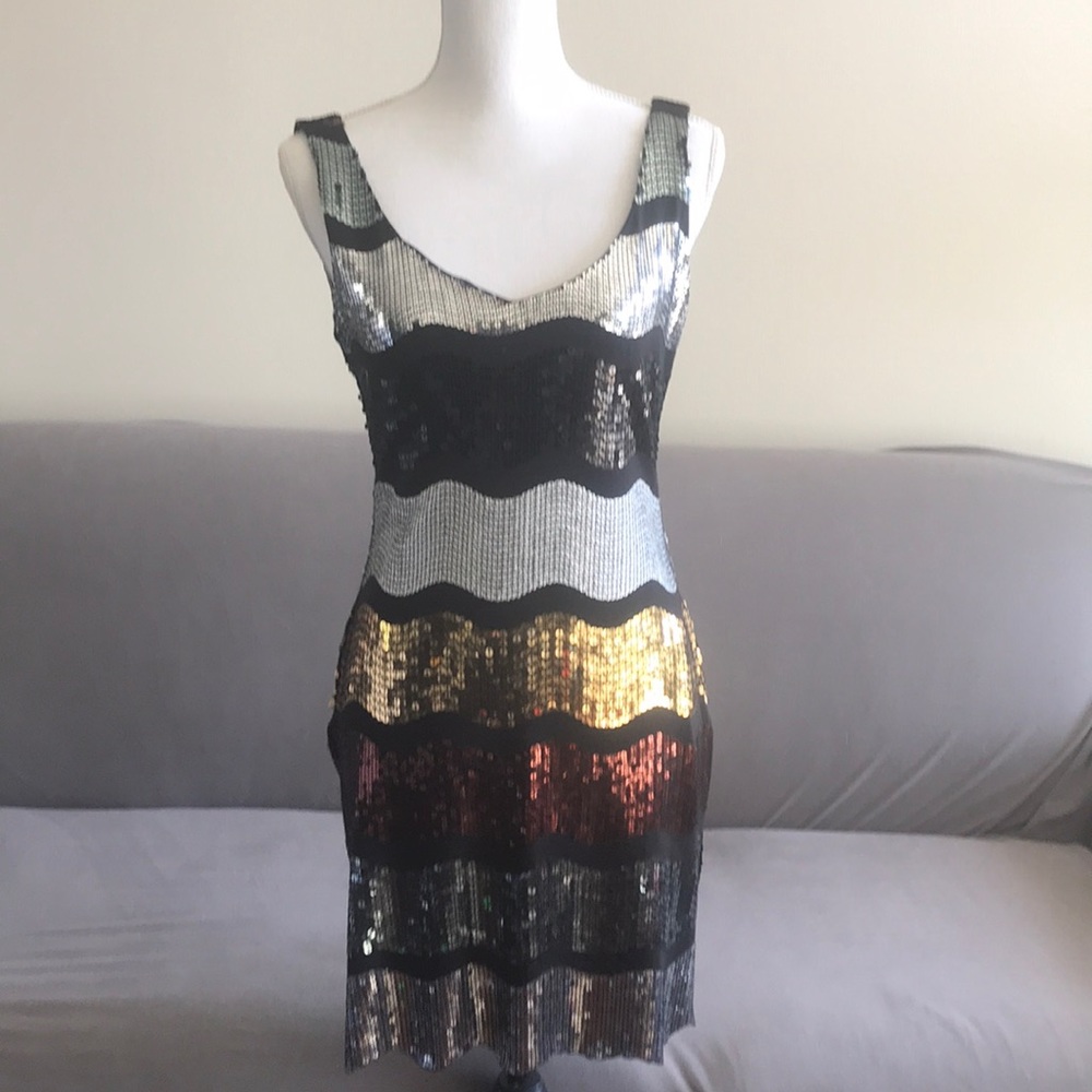 Horizontal Stripe Black Sequin Tank Dress